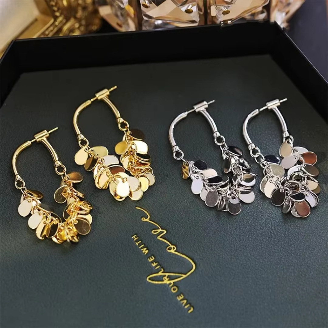 Luxury Long Tassels Dangle Earrings for Women – Fashionable Stainless Steel Wafer Pendant Jewelry