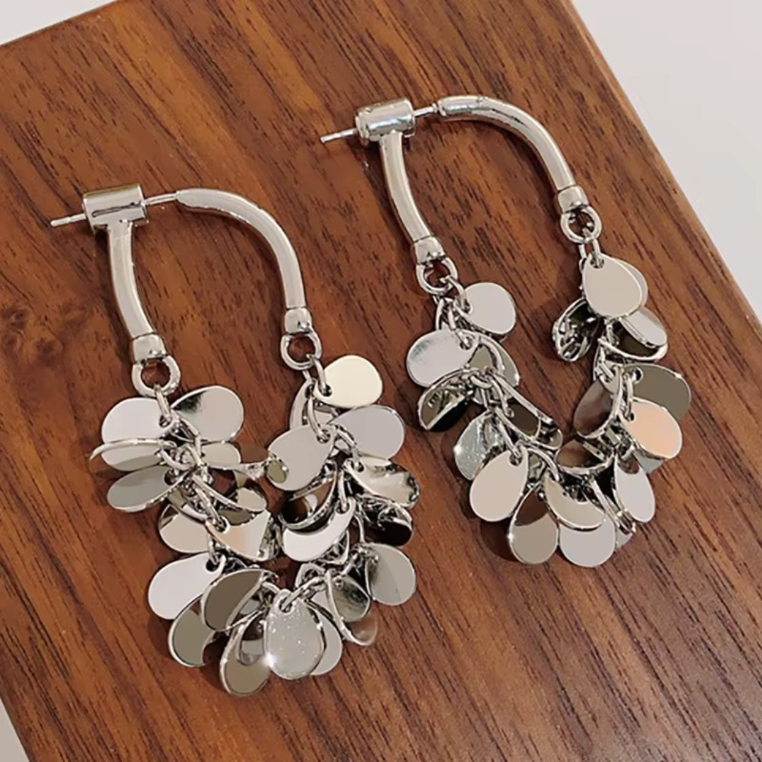 Luxury Long Tassels Dangle Earrings for Women – Fashionable Stainless Steel Wafer Pendant Jewelry