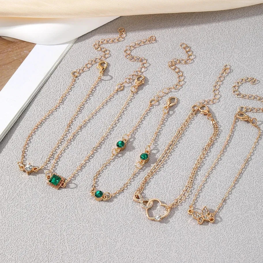Bohemian 5pcs Green Crystal Bracelets Set For Women