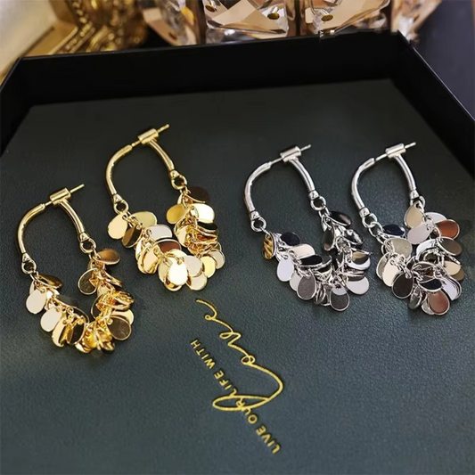 Luxury Long Tassels Dangle Earrings for Women – Fashionable Stainless Steel Wafer Pendant Jewelry