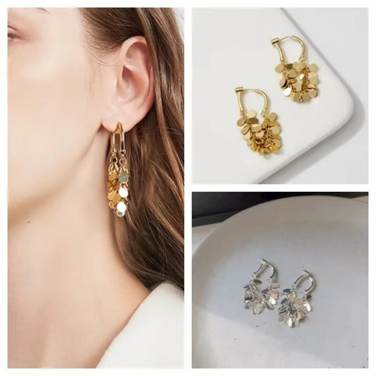 Luxury Long Tassels Dangle Earrings for Women – Fashionable Stainless Steel Wafer Pendant Jewelry