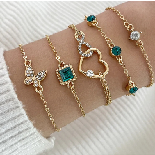 Bohemian 5pcs Green Crystal Bracelets Set For Women